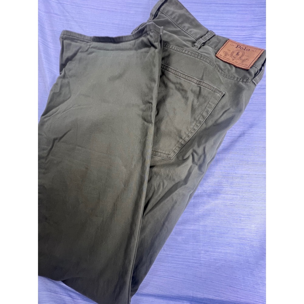 Polo Ralph Lauren Mens 42x34 Olive Green Straight Leg Fine Denim Pants 837